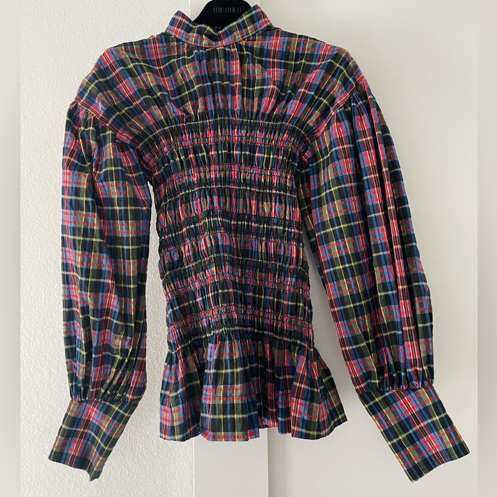 Ganni checkered seersucker blouse. Like new! Size 34 / size small.